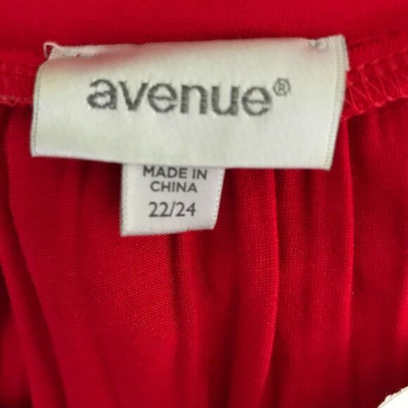 Avenue Shirt Womens Sz 22 24 Red Stretch Knit Beaded Rhinestone Neckline Tunic - Picture 8 of 11